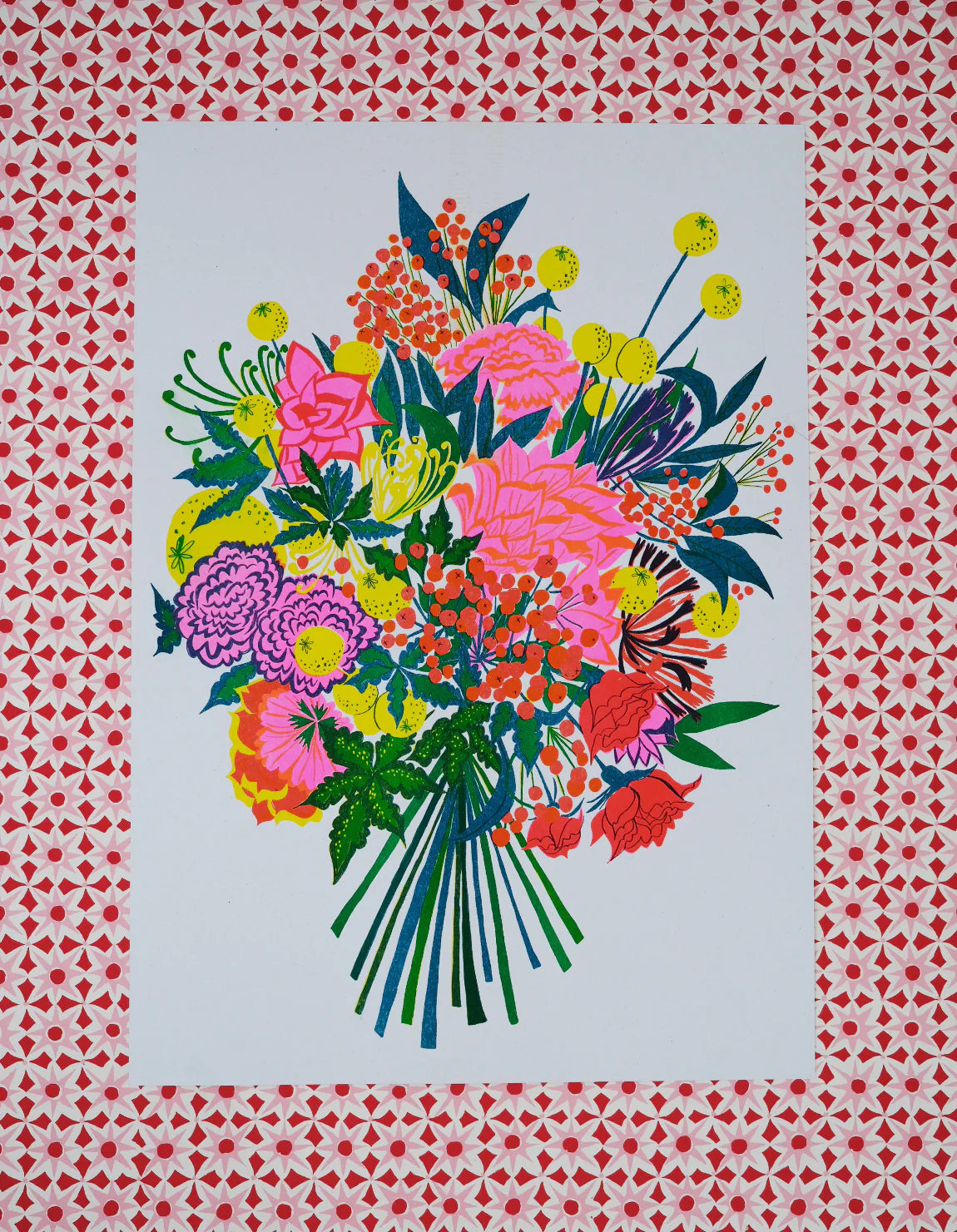 Risograph Print: Greens Bouquet