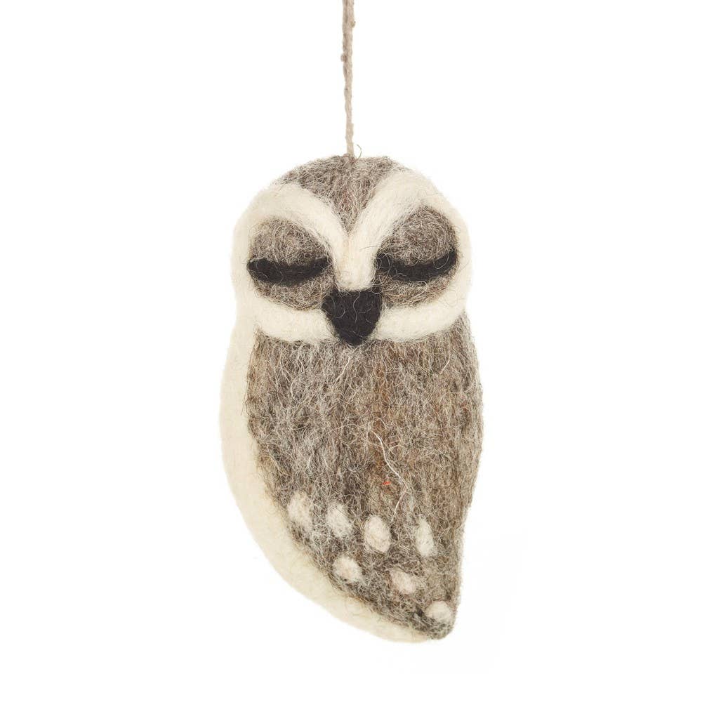 Handmade Fairtrade Felt Grey Owl