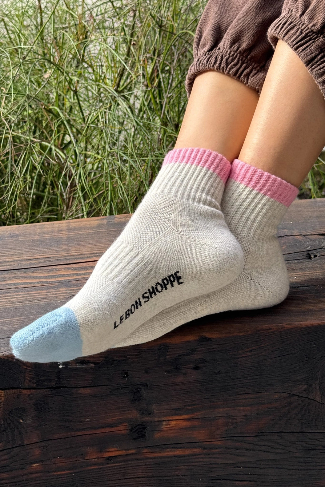 Le Bon Shoppe Color Block Girlfriend Socks Grey Pink