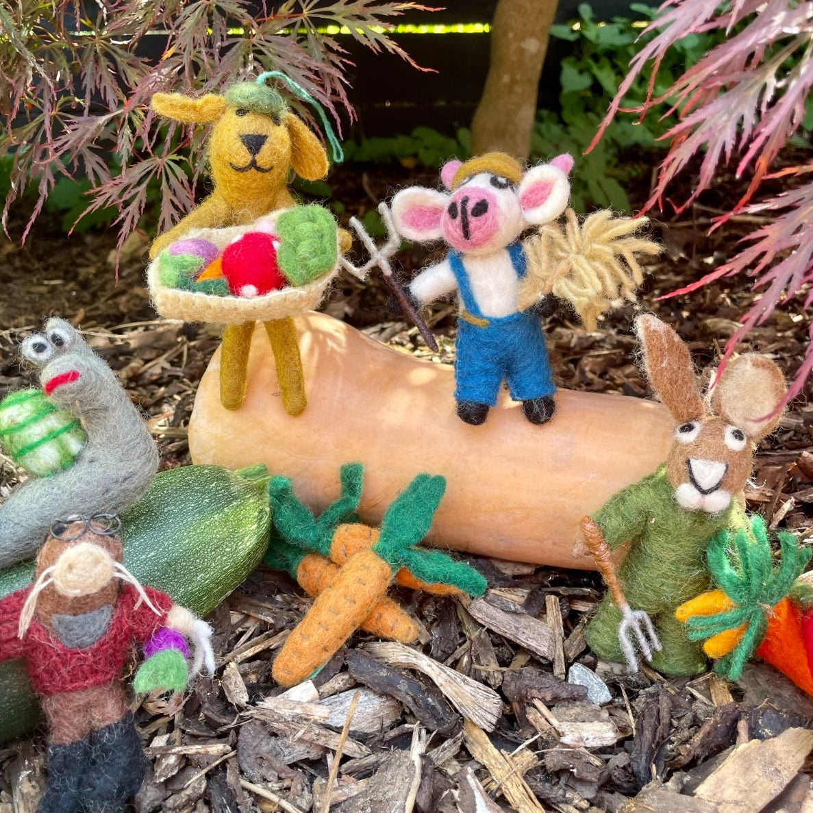 Handmade Fairtrade Felt Dom the Gardening Dog