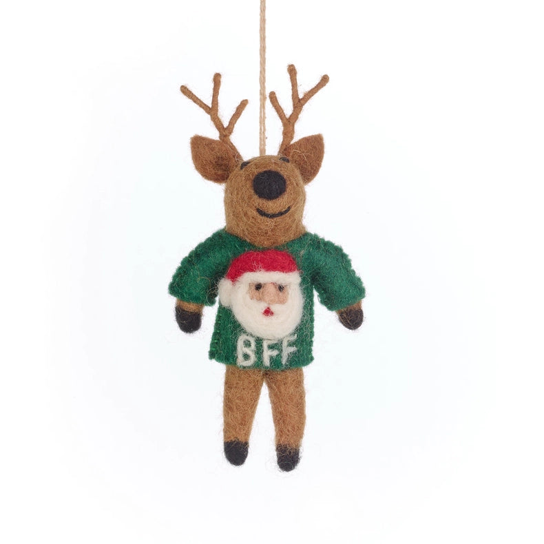 Handmade Fairtrade Felt BFF Reindeer Decoration