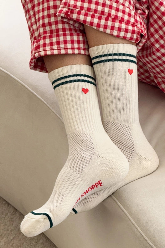 Le Bon Shoppe Embroidered Boyfriend Socks Parchment + Heart