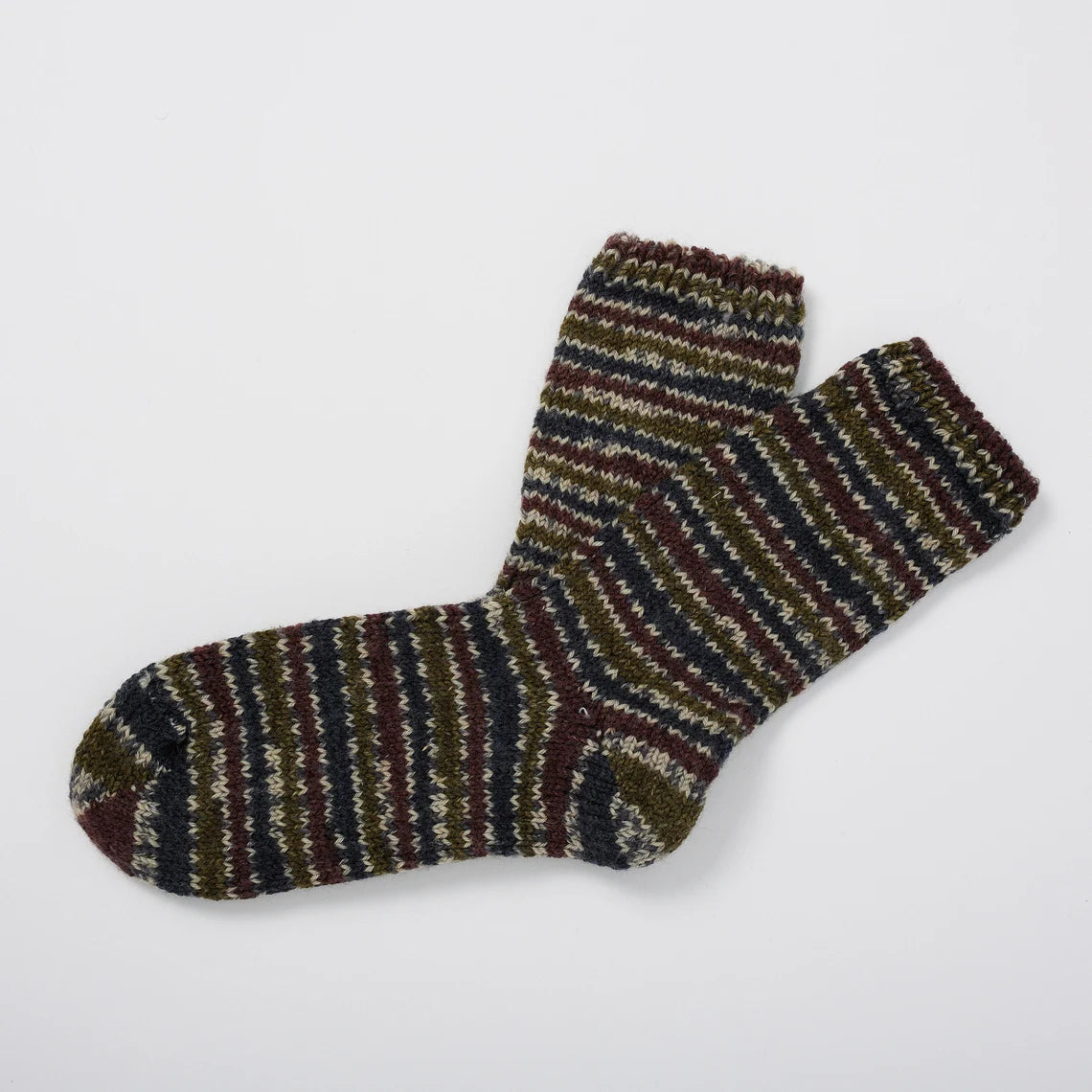Fair Isle 100% Wool Socks - Navy & Maroon Medium